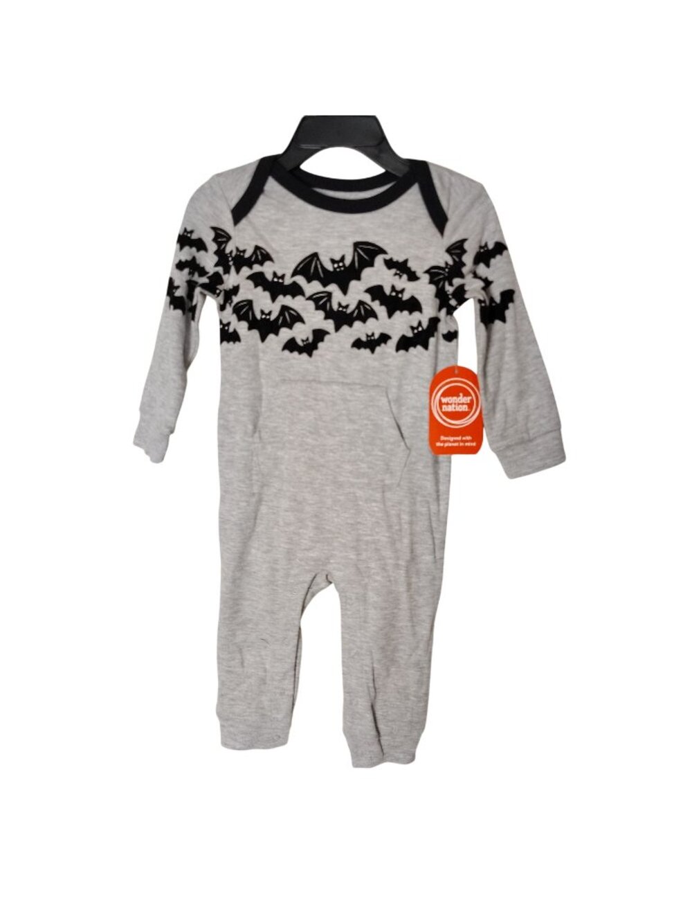 Wonder Nation Infant Size 12M Flock Bat Print Long Sleeve Halloween Theme Romper